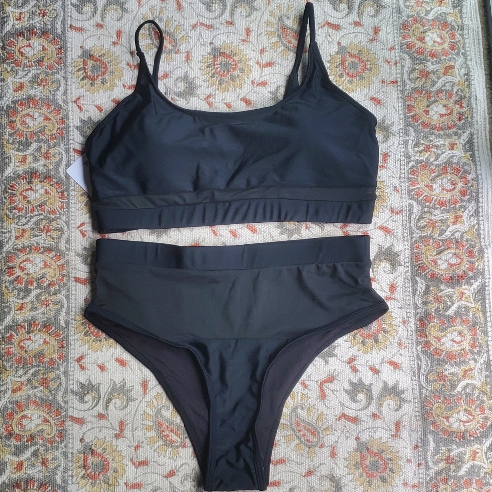 NWT Black Bikini with Partial Mesh Style, L